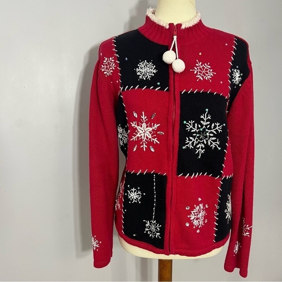 Vintage Tiara International Red Holiday Sweater Tacky Christmas Cardigan Festive - Picture 8 of 8